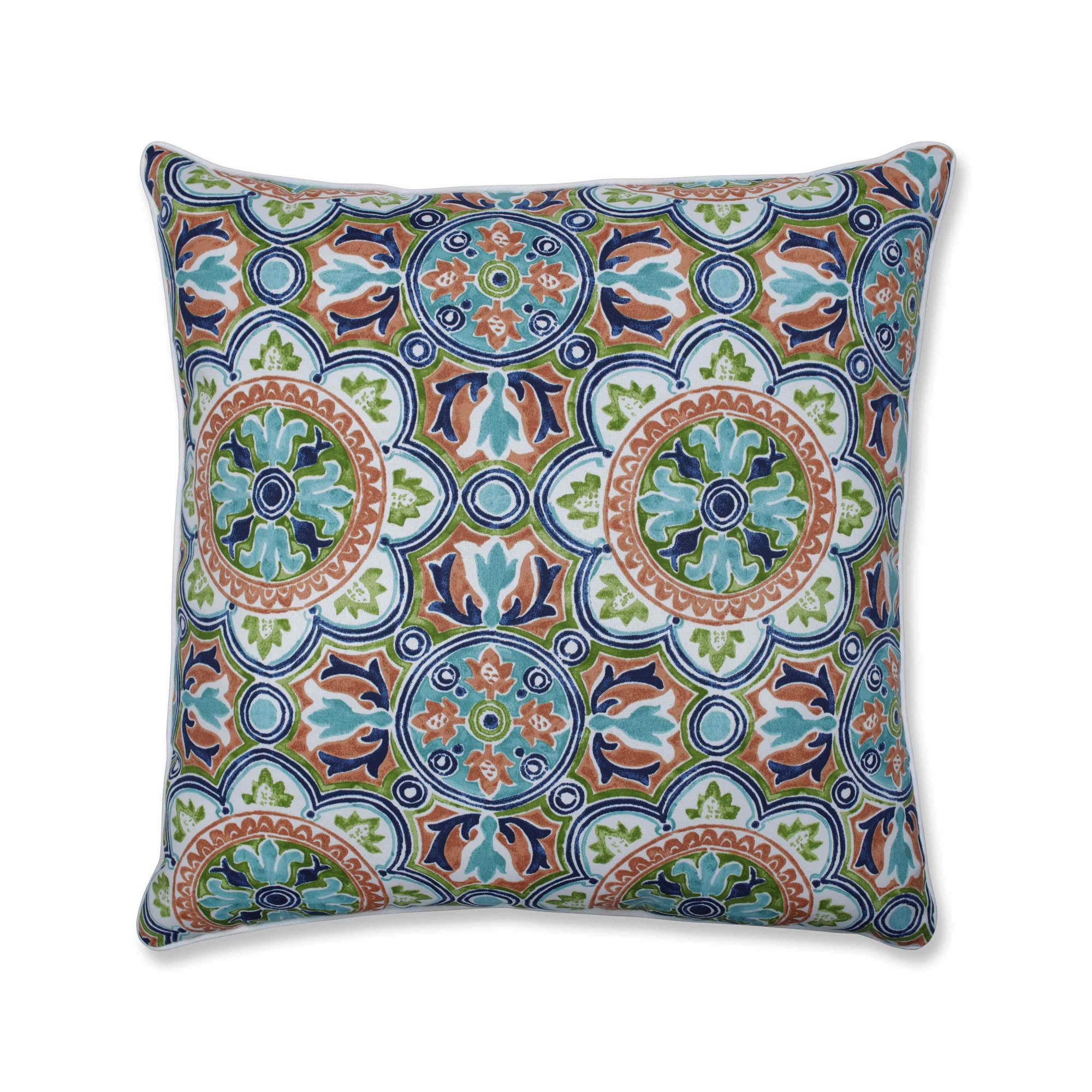 25" Blue & Green Damask Pattern Square Throw Pillow Christmas Central