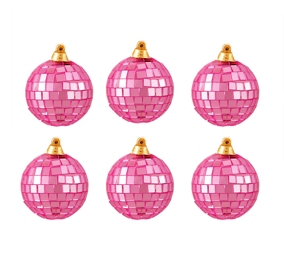 6ct Bubblegum Pink Mirrored Glass Disco Ball Christmas Ornaments 2.75