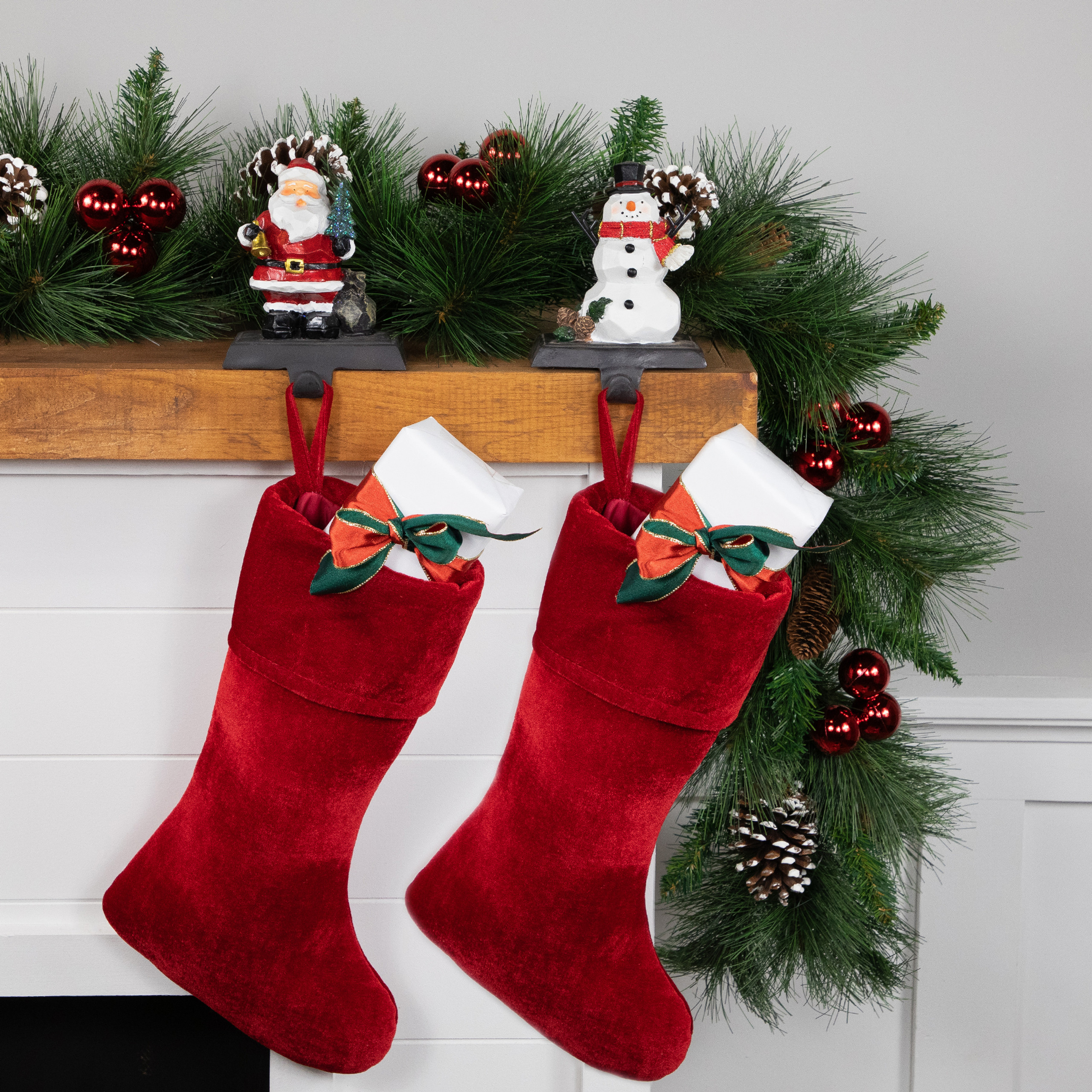 Set of 2 Santa & Snowman Christmas Stocking Holders 5.5