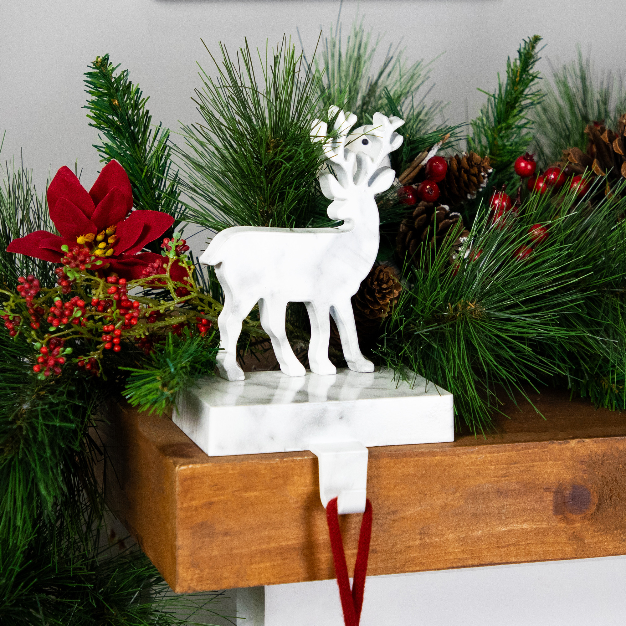 7.5" White & Black Marbled Standing Deer Christmas Stocking Holder