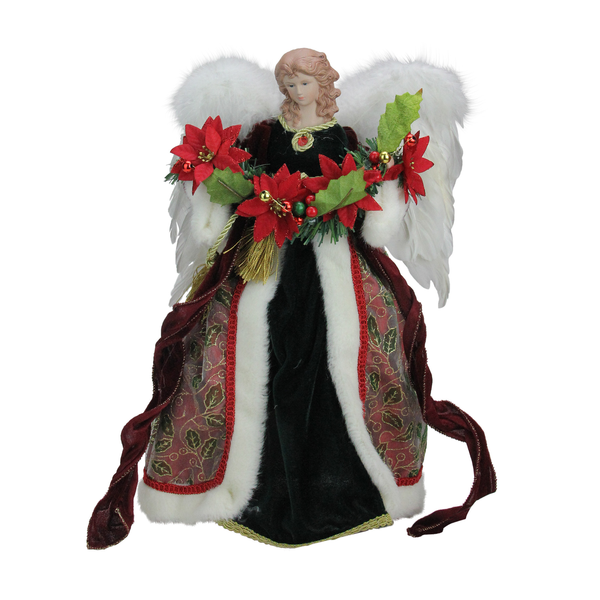 16" Green & Red Holly Berry Christmas Angel Tree Topper Christmas Central