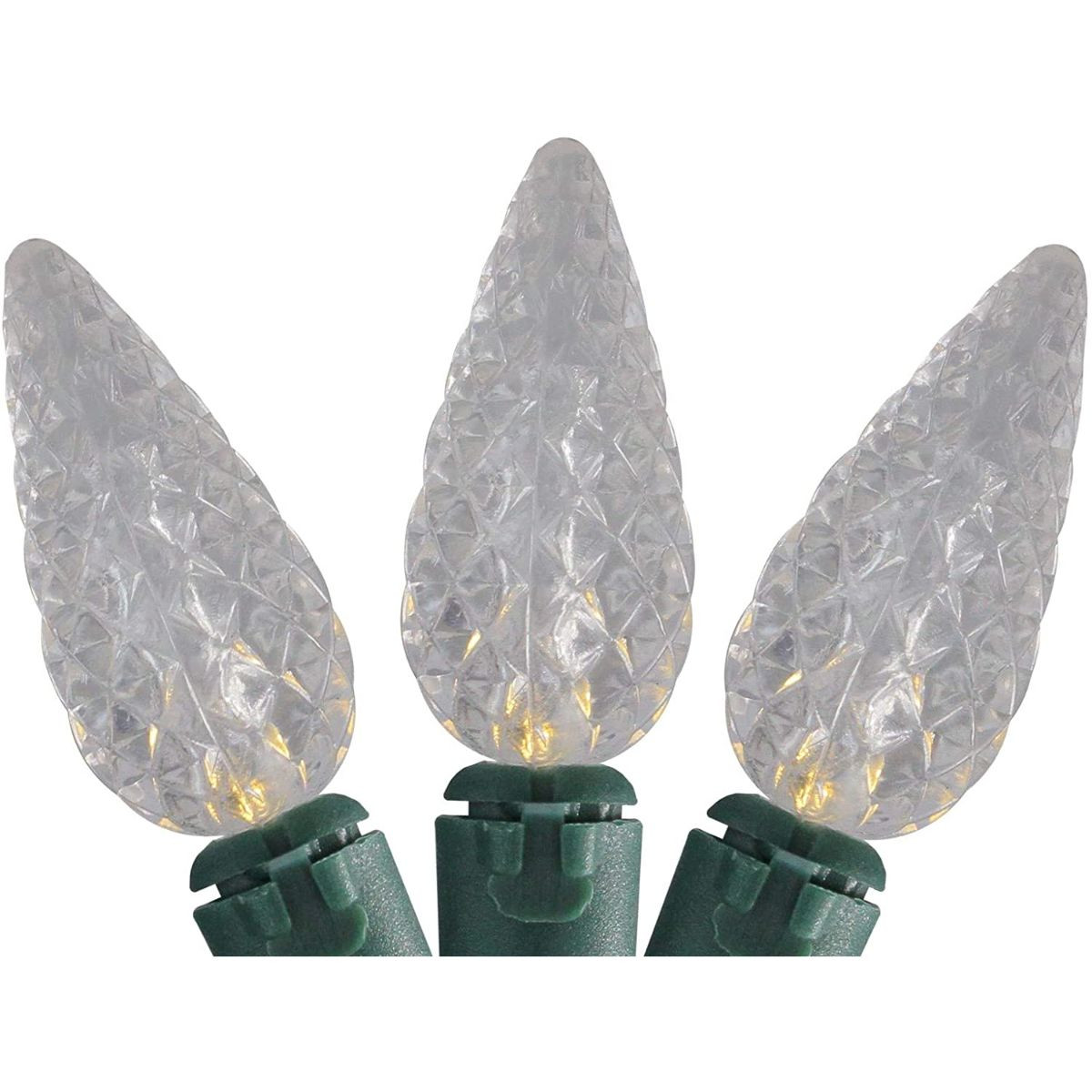 35 Warm White Faceted LED Battery Operated C6 Christmas Lights 11 ft