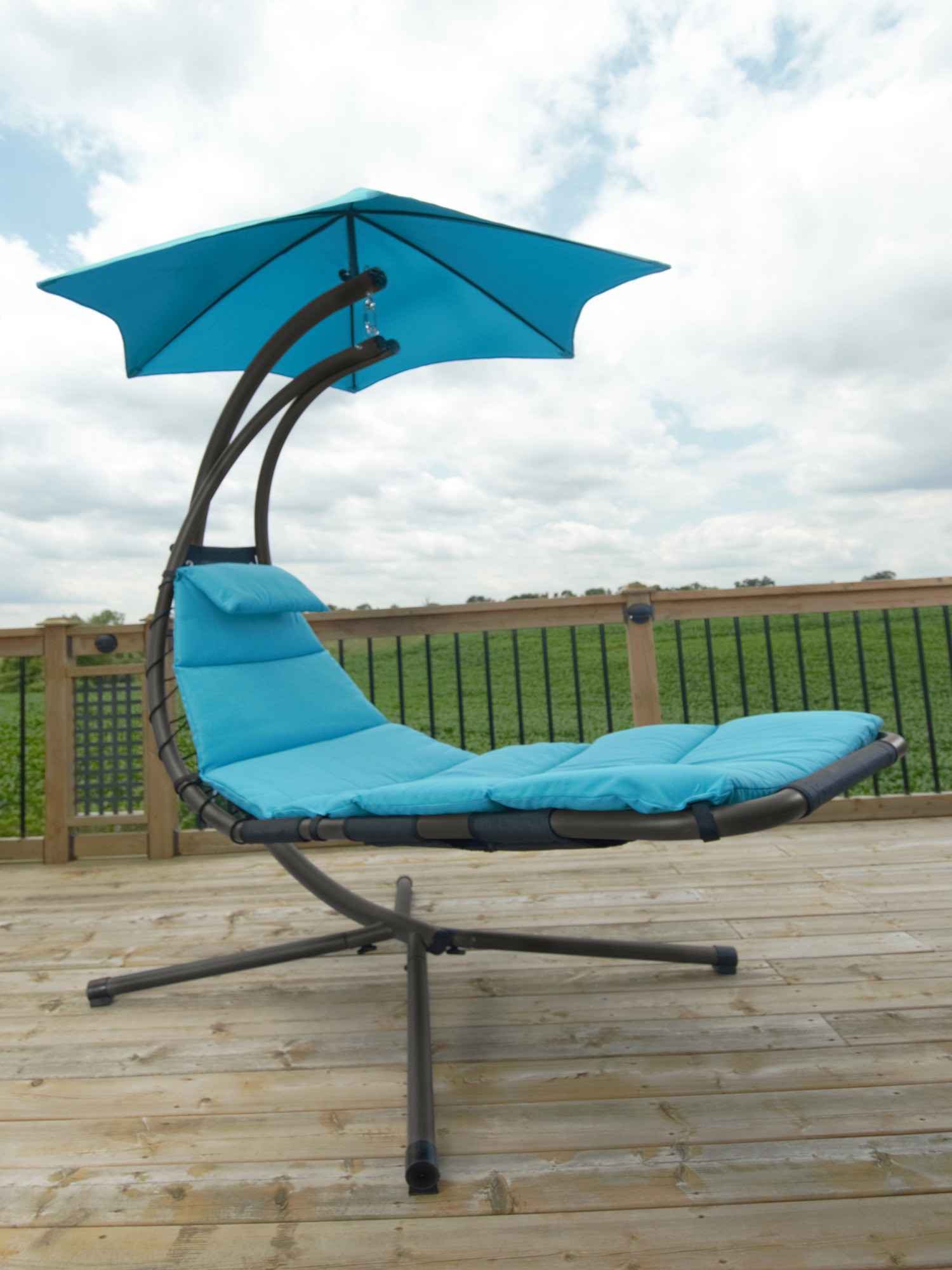 84” Blue Outdoor Lounge Chair with an Overhanging Umbrella | Christmas ...