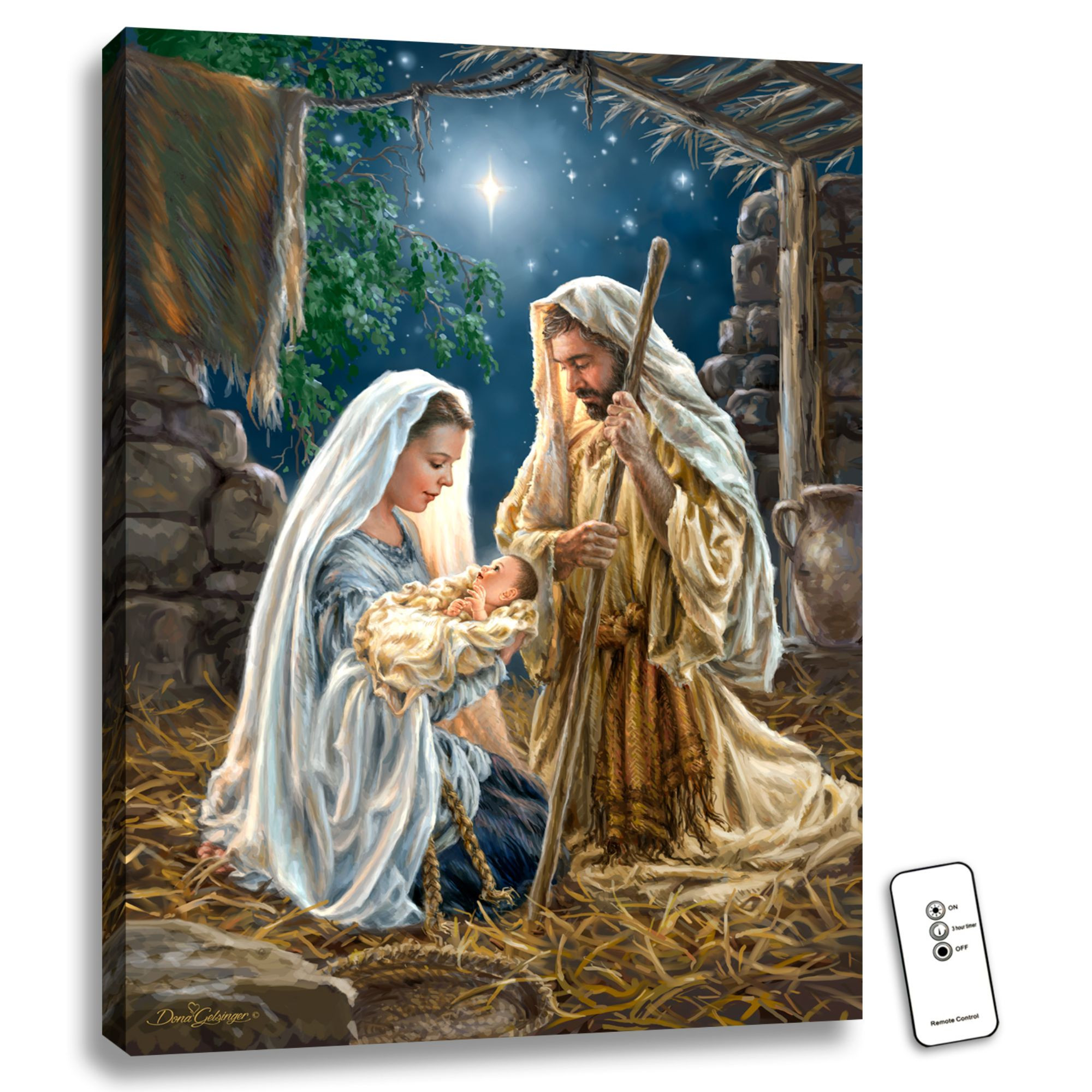 24" x 18" Beige & White Holy Family Backlit Wall Art with Remote Control Christmas Central