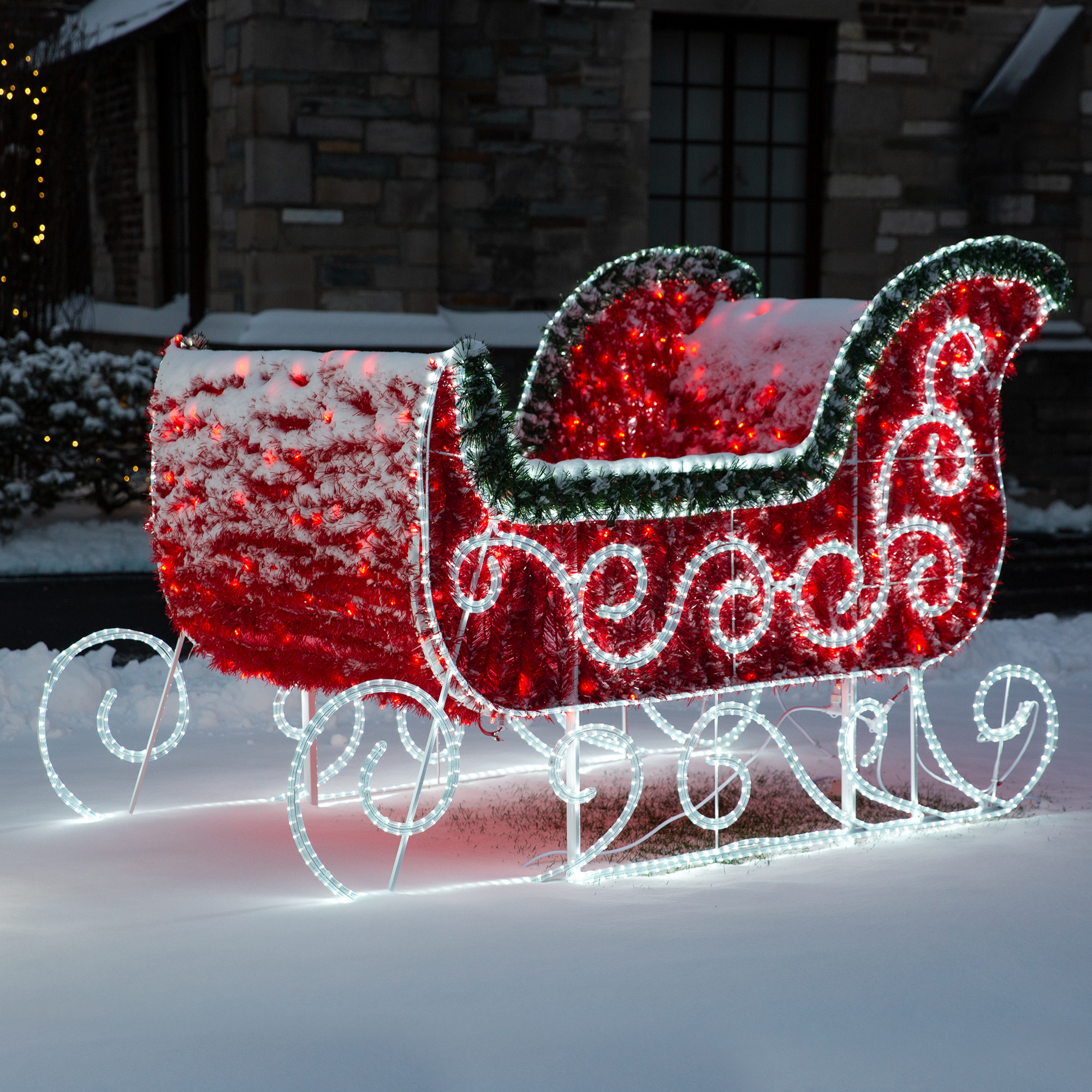 14.75' Pre-Lit Commercial Size 3D Reindeer & Sleigh Christmas Outdoor