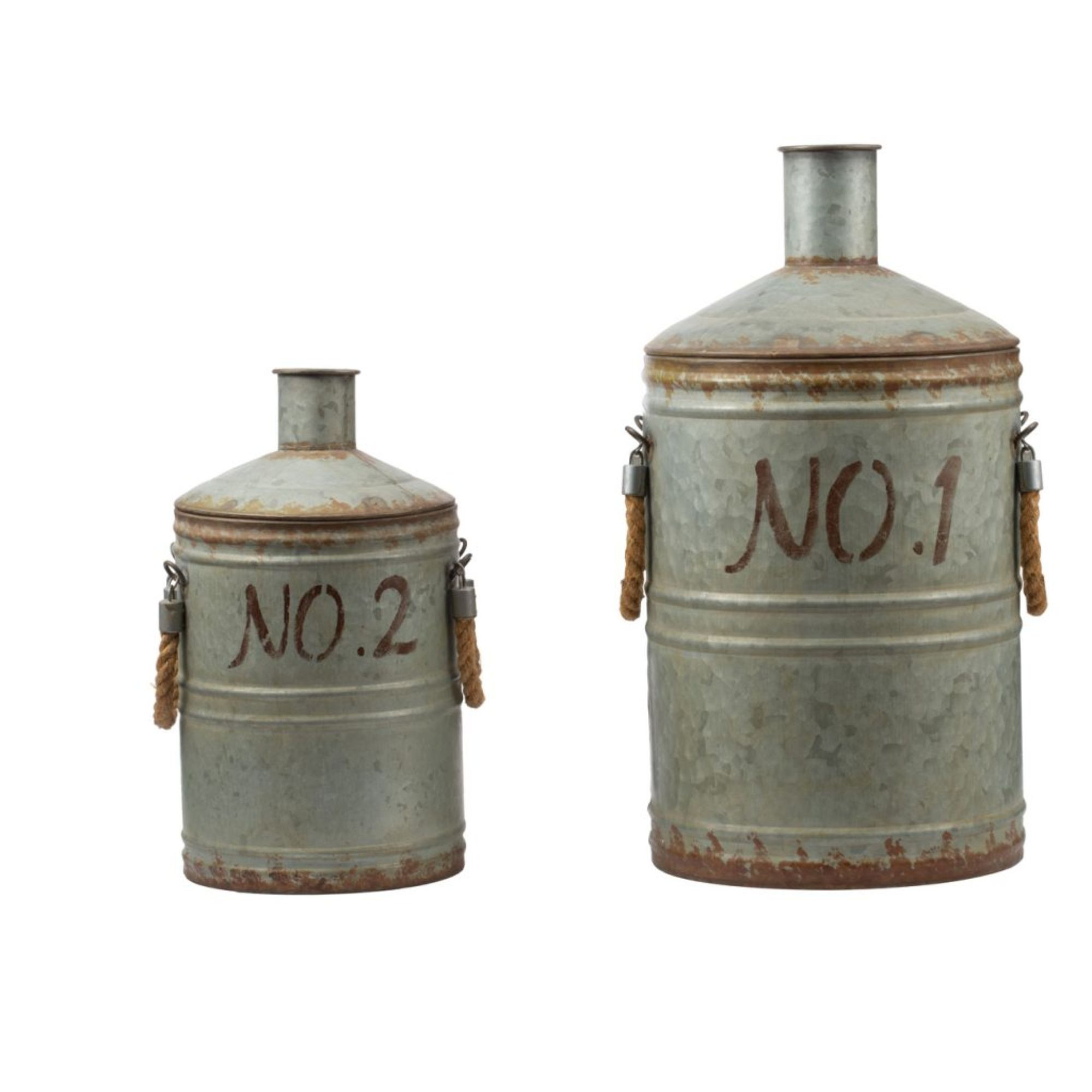 Set of 2 Gray & Rusty Vintage Metal Jugs with Handles 19" Christmas