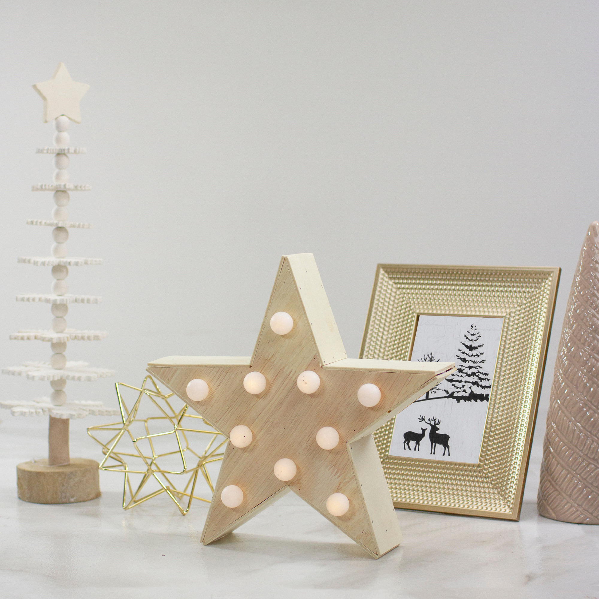 9.25" Lighted 5 Point Wooden Star Christmas Tabletop Decor | Christmas