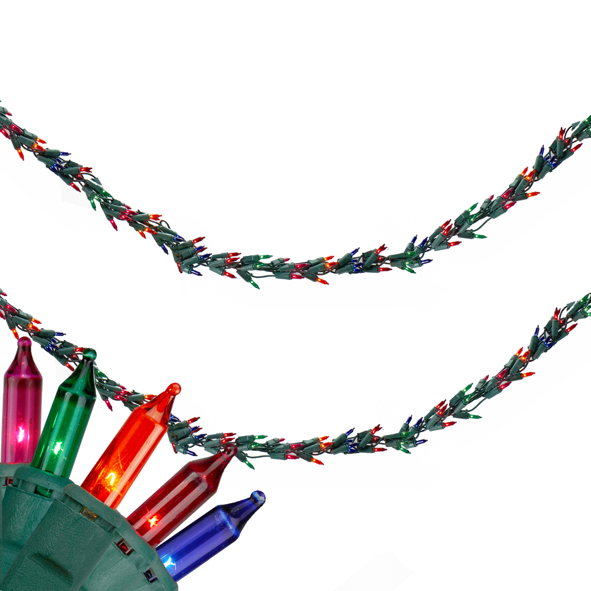 300Count MultiColor Mini Christmas Light Garland Set, 9ft Green Wire