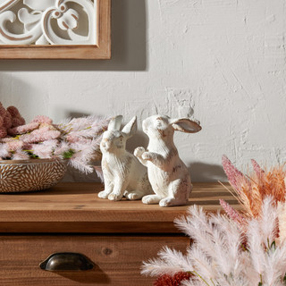 White Washed Rabbit Figurines - 6.5