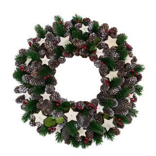 Pine Cone with Berries & Stars Artificial Christmas Wreath, 14-Inch ...