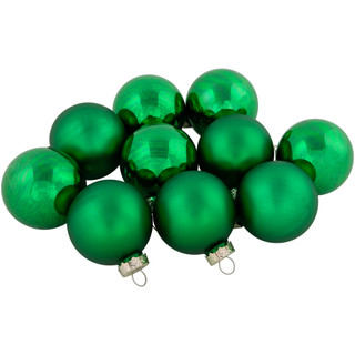 10ct Green 2-Finish Glass Christmas Ball Ornaments 1.75