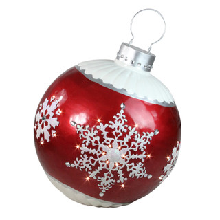 26.5” LED Lighted Red Ball Christmas Ornament with Snowflake Outdoor ...