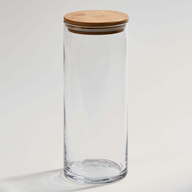 3258-Glass Jar with Bamboo Wood Cover, Small 4.25 H x