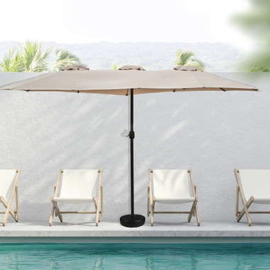 at leisure patio umbrellas PURPLE LEAF 15x9ft Double-Sided Rectangular Outdoor Market Umbrella with Base, Light Grey it can be used as an outdoor rectangular table Outdoor Patio Umbrellas | Umbrella