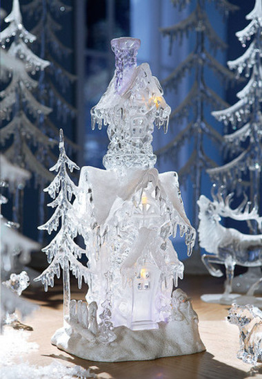 33 Clear Illuminated Christmas Ice Cube Tree Figurine