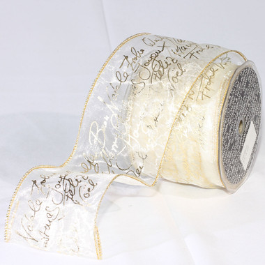 Cream Fleur De Lis Wired Fabric Craft Ribbon 6 x 20 Yards