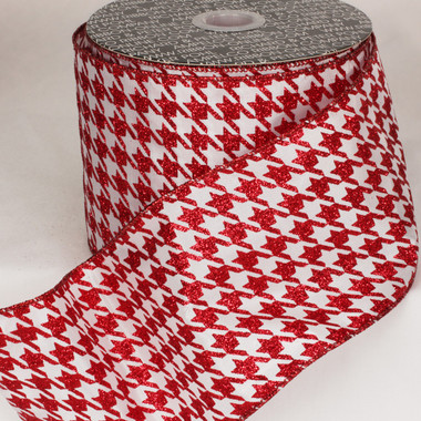 Red and White Houndstooth Fun Holiday Preppy Classic Wired Ribbon