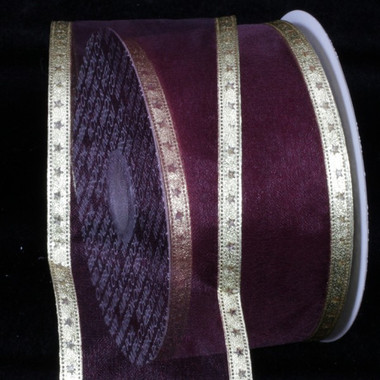 2.5 X 5Yds Wired Ribbon Burgundy/Gold