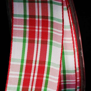 Scarlet Red & Green Plaid Tartan Wired Craft Ribbon 1.5 x 30