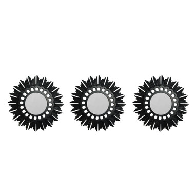 Set of 3 Floral Sunburst Brushed Silver Round Mirrors 9.5