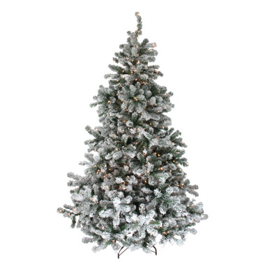 WELLFOR 7.5 ft. Pre-Lit LED White Snow Flocked Artificial