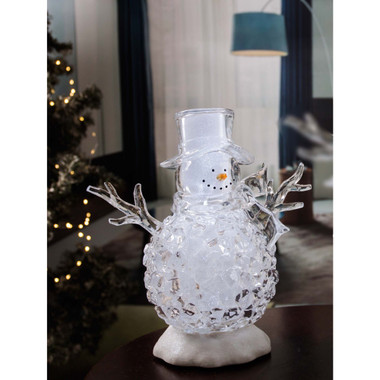 MOMENTS IN TIME 13.5“H Acrylic Ice Cube Snowman - LED Lights, Water  Spinning Glitter, Battery Operated