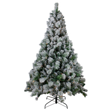 WELLFOR 7.5 ft. Pre-Lit LED White Snow Flocked Artificial