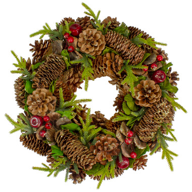 Northlight Frosted Pine Cones and Berries Artificial Christmas Wreath - 18-Inch, Unlit, Brown