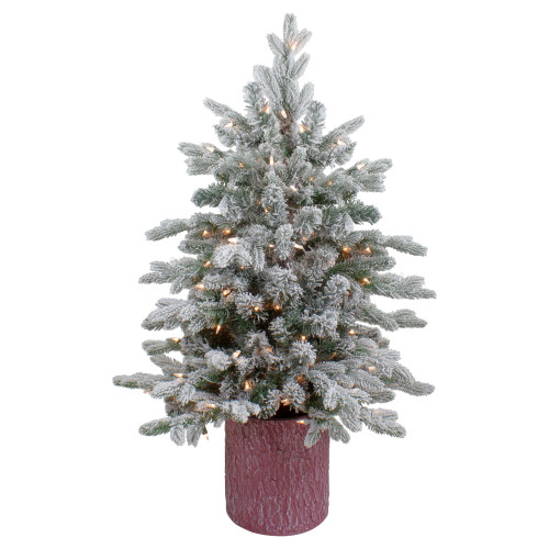 Real Touch™️ Pre-Lit Medium Saratoga Spruce Flocked Artificial Potted Christmas Tree 4' - Clear Lights - IMAGE 1