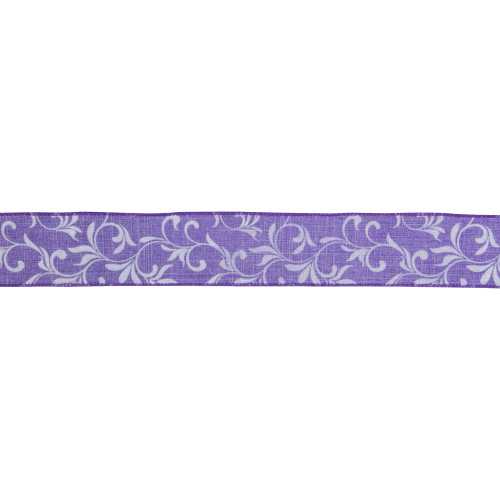 Textured Floral Vine Wired Craft Ribbon - 2.5" x 10 Yards - Purple and White - IMAGE 1
