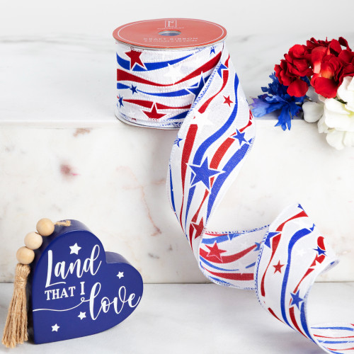 Patriotic Stars and Stripes Wired Craft Ribbon - 2.5" x 10 Yards - IMAGE 1