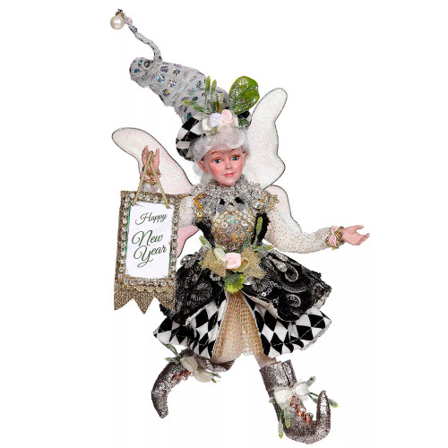 10" Black and White Happy New Year Small Girl Fairy - IMAGE 1