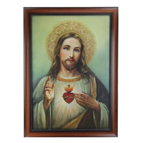 27.75" Framed Celestial Jesus Christ and Sacred Heart Hanging Portrait Art - IMAGE 1
