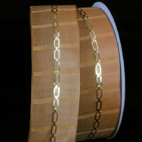 Orange and Gold Link Printed Wired Craft Ribbon 1" x 27 Yards - IMAGE 1