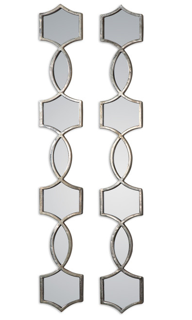 Set of 2 Plated Oxidized Silver Metal Framed Geometric Wall Mirrors, 3.75' - IMAGE 1