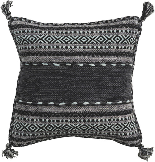 22" Black and Gray Woven Square Throw Pillow - Down Filler - IMAGE 1