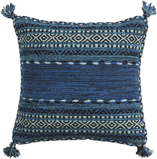 22�� Black and Marine Blue Southwestern Style Woven Decorative Throw Pillow - Poly Filled - IMAGE 1