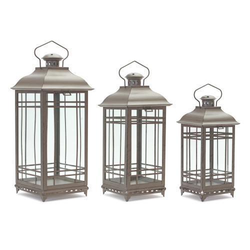Set of 3 Antique Mission Style Pillar Candle Lanterns 20" - IMAGE 1