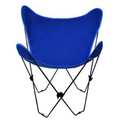 35" Retro Style Outdoor Patio Butterfly Foldable Chair with Royal Blue Cotton Duck Fabric Cover - IMAGE 1