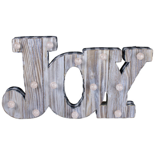 14" Lighted 3D Wooden "JOY" Christmas Table Top Decor - IMAGE 1