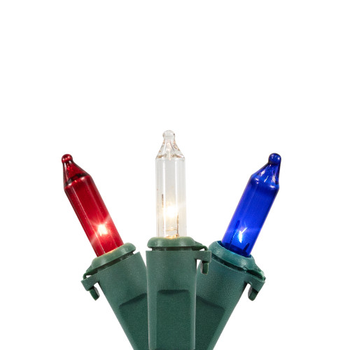 Mini Christmas String Lights - Red, White and Blue - 10' Green Wire - 50ct - IMAGE 1