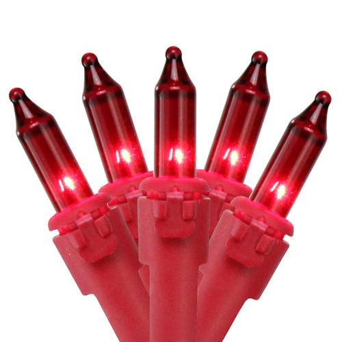 50 Count Red Mini Christmas Light Set, 10 ft Red Wire - IMAGE 1