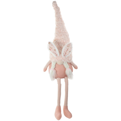 32" White and Pink Sitting Easter Gnome with Bunny Ears and Dangling Legs - IMAGE 1