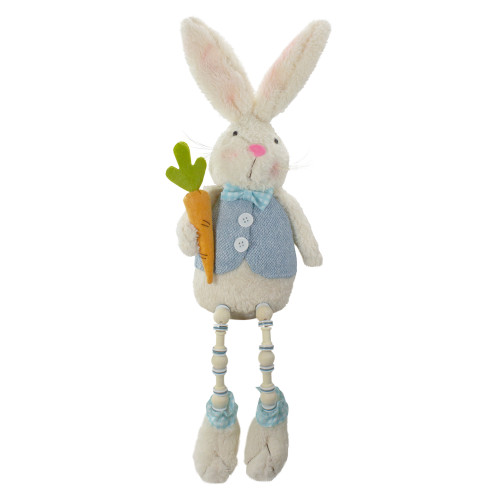 22" Blue and White Boy Easter Bunny Rabbit with Dangling Bead Legs Spring Figure - IMAGE 1
