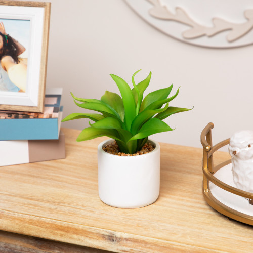 Artificial Mini Foxtail Agave Plant in a White Pot - 8" - IMAGE 1