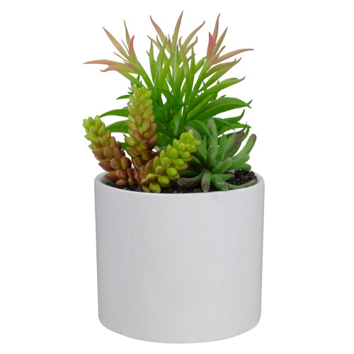 9" Artificial Succulent Arrangement in White Ceramic Pot - IMAGE 1