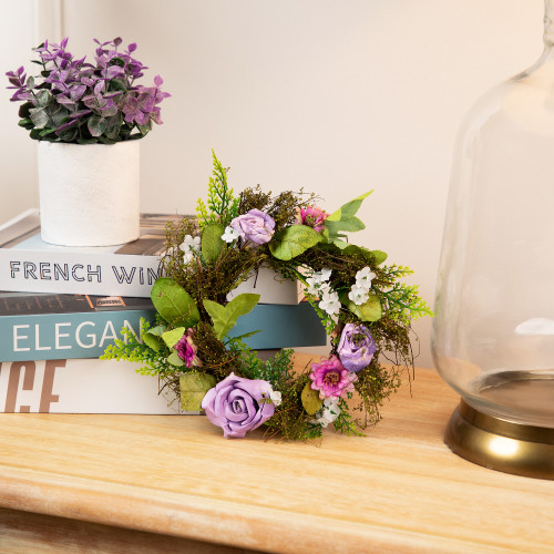 Roses and Mixed Florals with Foliage Mini Spring Artificial Wreath - Pink - 8" - IMAGE 1