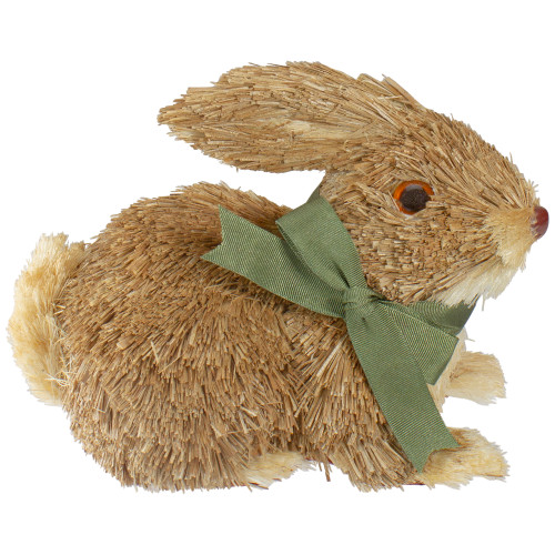 Sisal Easter Bunny Figure with Ribbon Bow Decoration - 8" - IMAGE 1