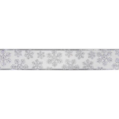 Sheer Silver Snowflake Christmas Wired Craft Ribbon 2.5" x 10 Yards - IMAGE 1