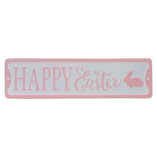 13" Pink and White Metal "Happy Easter" Sign with Bunny Rabbit Wall Decor - IMAGE 1